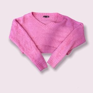 Fuzzy Pink Cropped Sweater